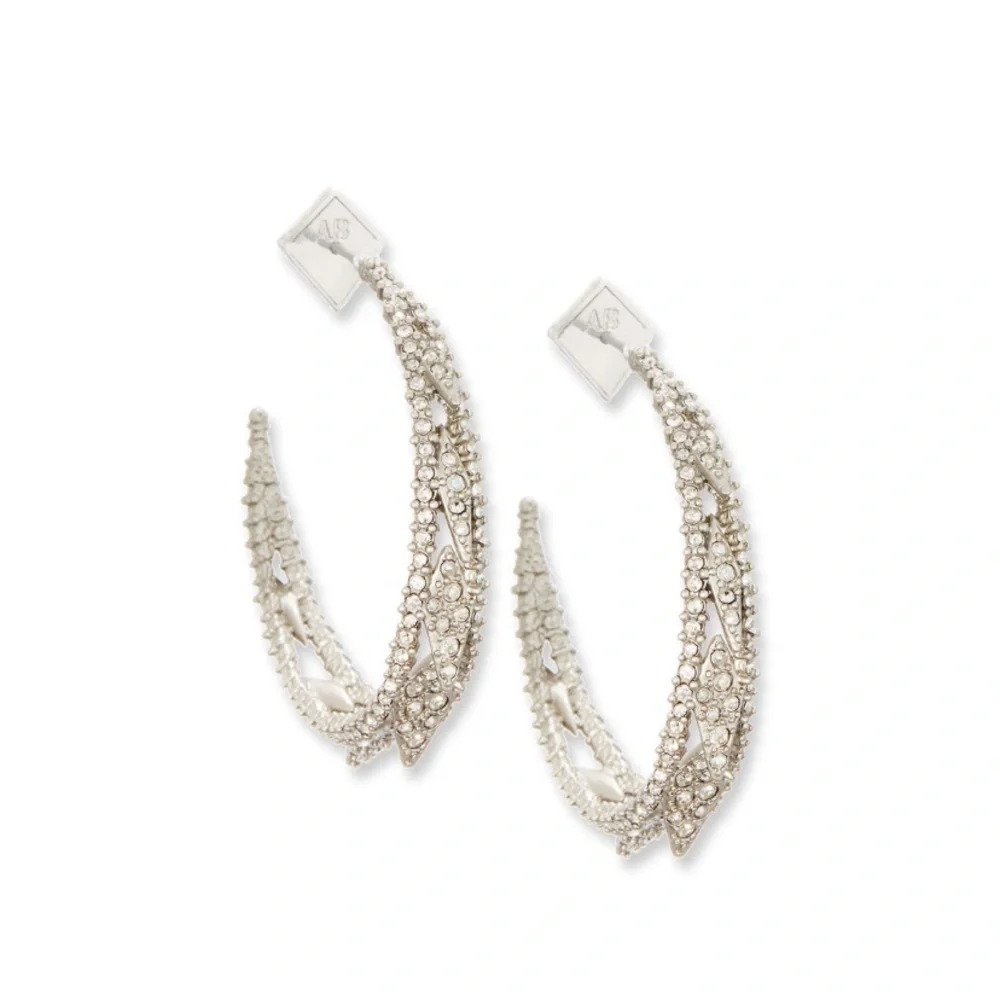 ALEXIS BITTAR • Edgy Crystal Encrusted Spiked Lattice Silver Hoop Earrings